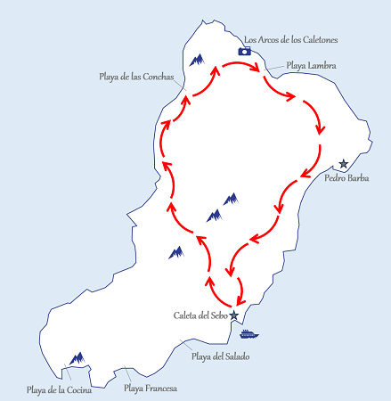Karte von La Graciosa mit Wanderroute