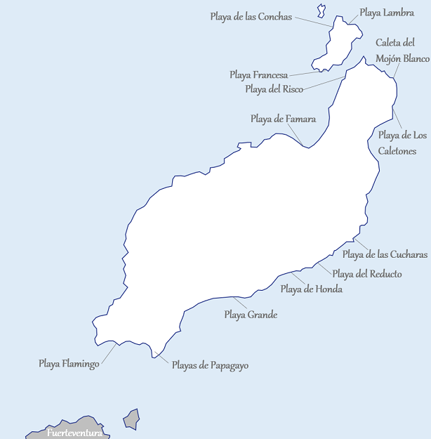 Karte von Lanzarote mit Stränden