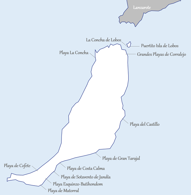 Karte von Fuerteventura mit Stränden